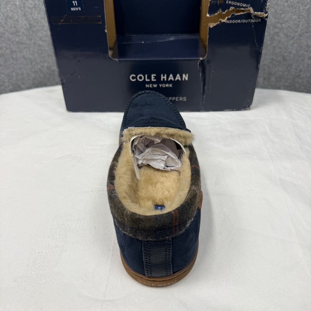 Cole Haan Mens Venetian Plaid Collar Microsuede Slippers Midnight Moon 11 104852 - Picture 11 of 12